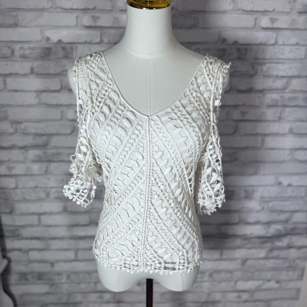 Vintage White Crochet Women Beach Cold Shoulder Top